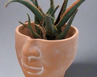Terracotta Face Planter: 5-inch Boho Flower Pot | Gift for Plant Lover