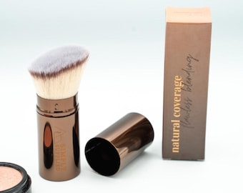 Retractable Kabuki Brush: Angled Synthetic Bristles, Bronze Finish