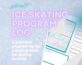 May include: A printable ice skating program log with a diagram of an ice rink and space for notes. "Got ice?" is written in pink neon text at the top of the page.