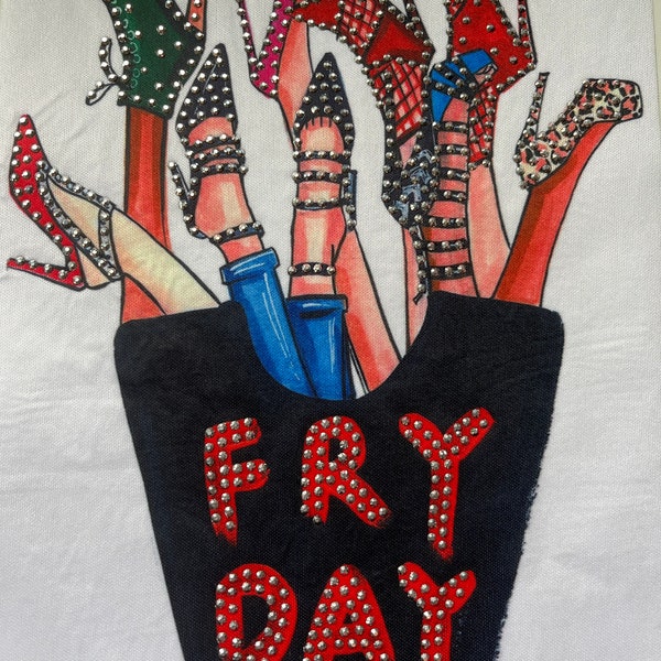 Fry Day Material Stud Rhinestone Iron on Hotfix Transfer Bling DIY Magazine Inspired Ready  to press or iron on or sew Friday day