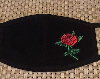 Red Rose Mask Protective Embroidery Patch Protection Mask Design Face Mask Cotton Covers Dust for Kids and Adults, Washable and Reusable