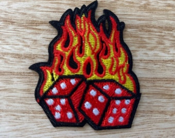 Dice Iron on Patch Embellishment Casino Gambling Gambler iron-on embroidered PATCH sew on or heat press fire