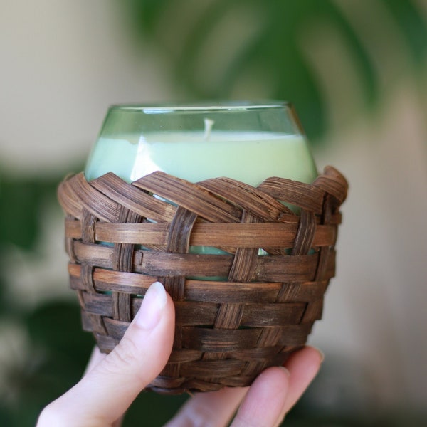 Vintage Handblown Glass Candle with Wicker Sleeve