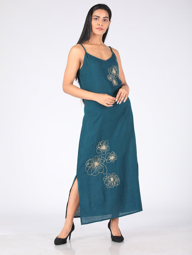 Maya Emerald Green Embroidered Slip Dress Etsy
