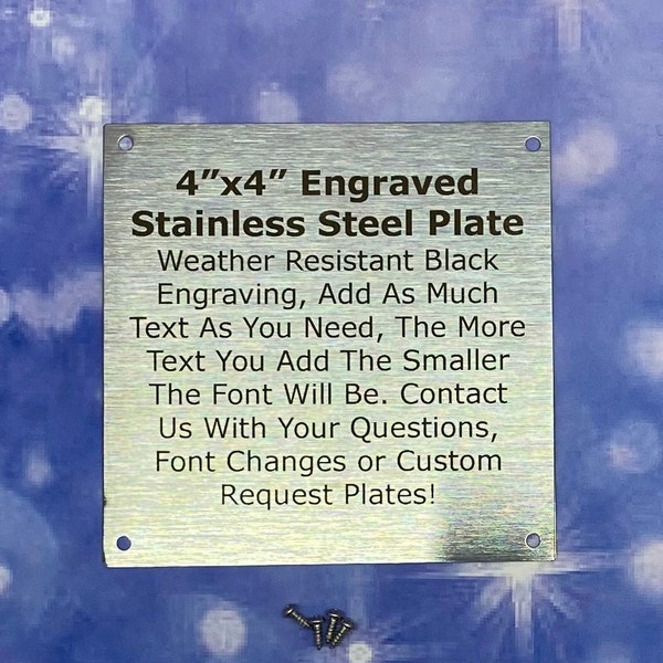4"x4" Stainless Steel Metal Plate with Screws, Commemorative Plate, Picture Frame Tag, Memorial Plate, Nameplate, Laser Engraved Plates