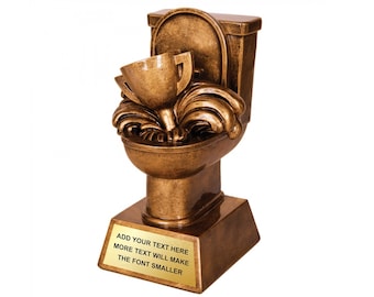 Golden Trophy In Toilet Customized with Any Message, Custom Text Included, Throne, Bathroom, Paper, Butt, Wipe, Trash, Restroom, Poope Pee