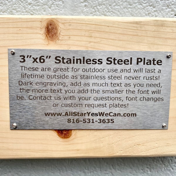 3"x6" Stainless Steel Metal Plate with Screws , Commemorative Plate, Picture Frame Tag, Memorial Plate, Nameplate, Laser Engraved Plates