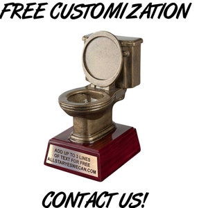 Golden Toilet Trophy Customized with Any Message, Funny Trophy, Throne, Bathroom, Paper, Butt, Wipe, Trash, Restroom, Pee, Memorabilia