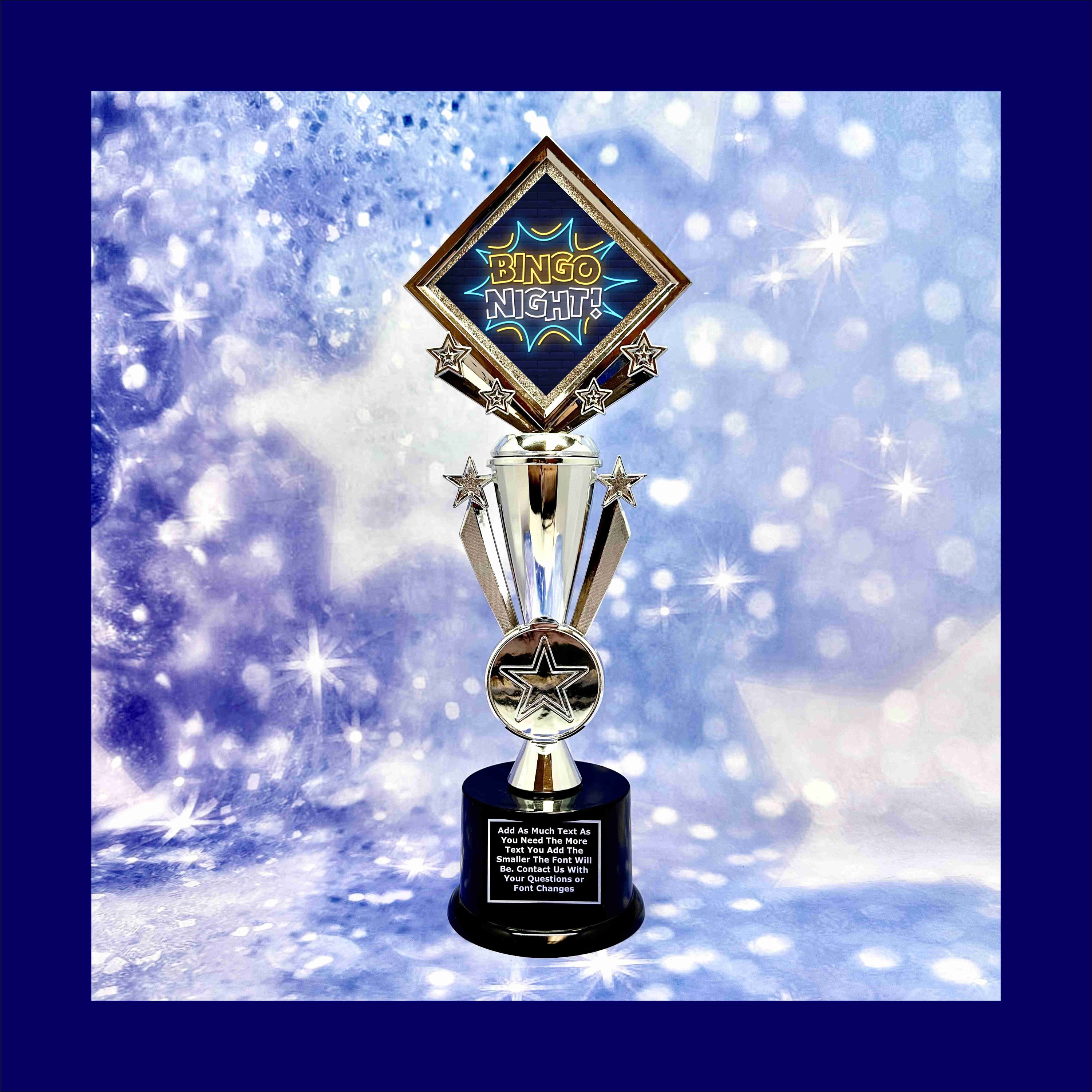 BINGO! trophy. 6tall with choice of insert design. Great award for your  Bingo games and Family Game Nights! 7517