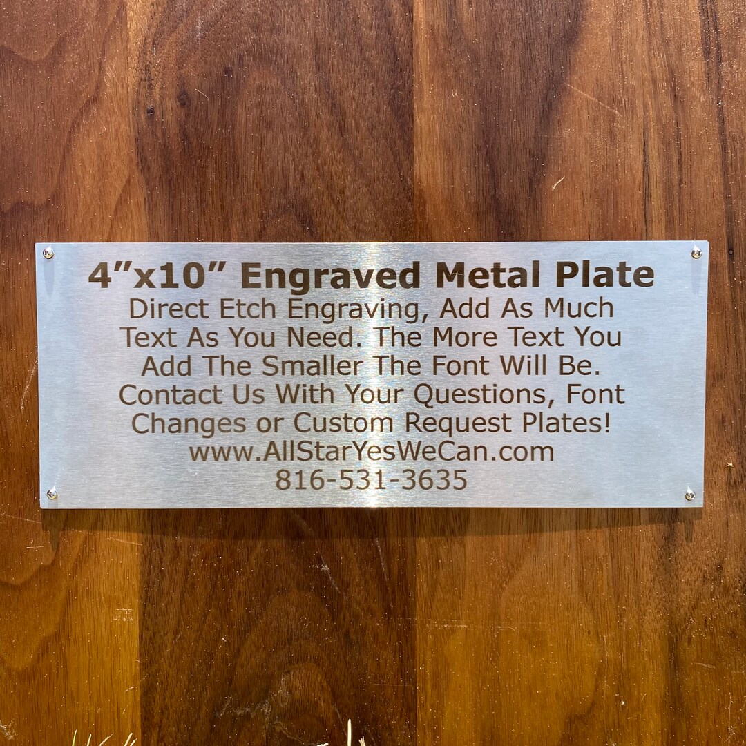 4x10 Stainless Steel Metal Plate With Screws, Commemorative Plate