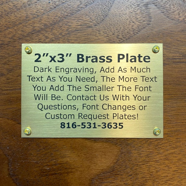 2"x3" Brass Metal Plate with Screws, Commemorative Plate, Picture Frame Tag, Memorial Plate, Nameplate, Laser Engraved Plates, Memorial