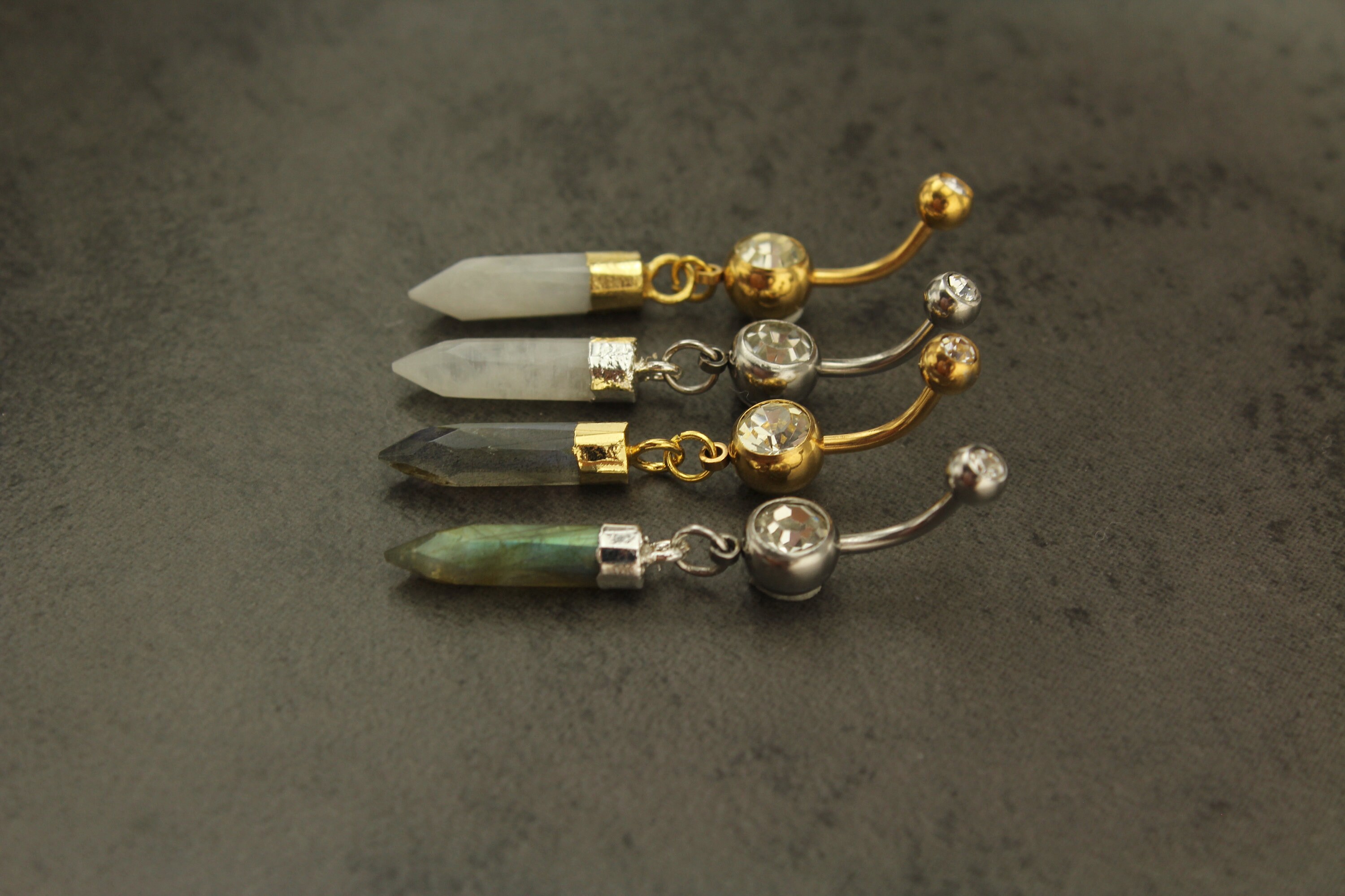 Moonstone Belly Bar. Crystal Belly Ring. Gemstone Belly Button Etsy