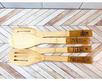 Handcrafted Boricua Design Wooden Spoons- Gift Set for Mami/Mom