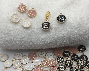 Charms letter black, pink or white, solid gold pendant with matching carabiner charm