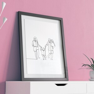Una línea familia archivo digital decoración de la pared arte de la pared una sola línea una línea imagen pared colgante individual