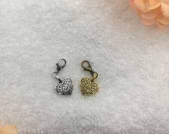 Charm heart pendant silver with silver carabiner or gold/antique with matching carabiner charm