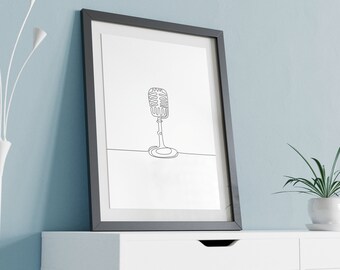 Oneline digital file wall decoration wallart microphone music singleline one line picture wall hanging individual