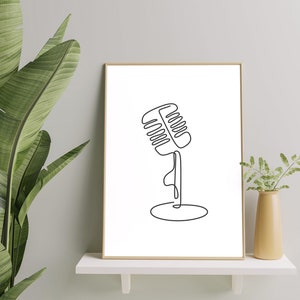 Oneline art print wall deco wallart music singleline a line microphone2 picture wall hanging individually