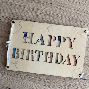 Carte d'anniversaire en bois, cadeau d'argent, laser, joyeux anniversaire, idée spéciale, emballage cadeau, carte de vœux 9 x 13,7 cm