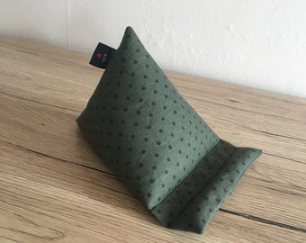 Cell phone cushion, cell phone bean bag, cell phone holder, cell phone support, green, with dots, dark green washable
