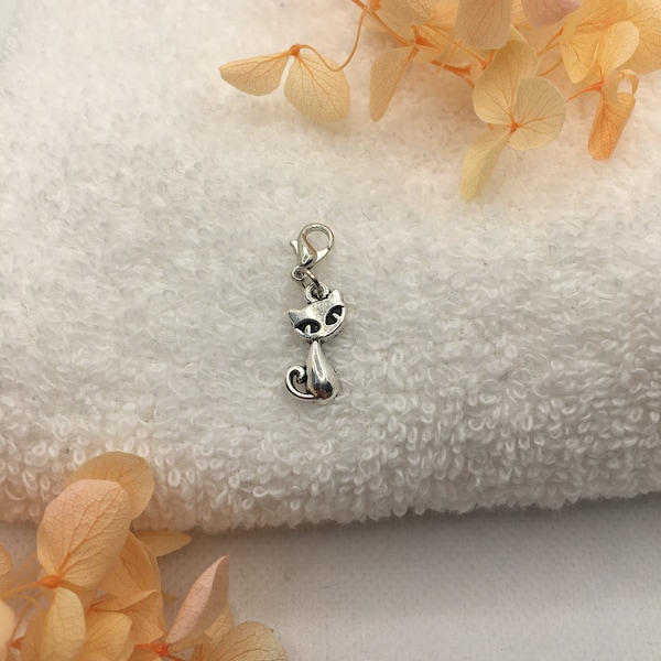 Charms Katze, Kätzchen, Katzenmama Glück Anhänger silber mit silbernem Karabiner charm