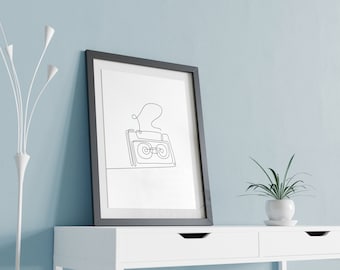 Oneline digital file wall decoration wallart cassette music singleline one line picture wall hanging individual