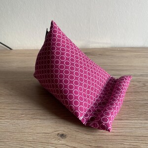 Mobile phone cushion, mobile phone beanbag, mobile phone holder, mobile phone support, fuchsia white with circles, washable