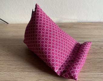 Handykissen, Handy Sitzsack, Handyhalter, Handystütze, Fuchsia weis mit Kreisen, waschbar