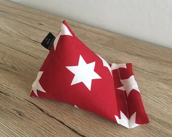 Handykissen, Handy Sitzsack, Handyhalter, Handystütze, rot mit weisen Sternen waschbar