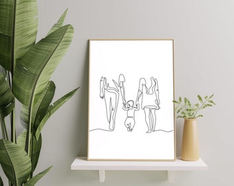 Oneline digital file wall decoration wallart singleline one line family love picture wall hanging individual