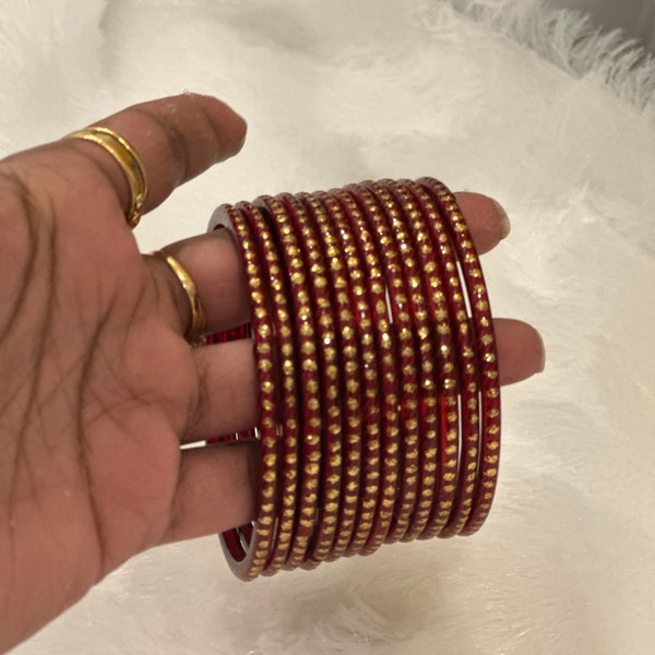 Indian Glass 12 Bangles / 2.6 Size Traditional Bangles /Maroon Dozen Bangles / Baby Shower / South Indian Wedding Bangles / Return Gifts /