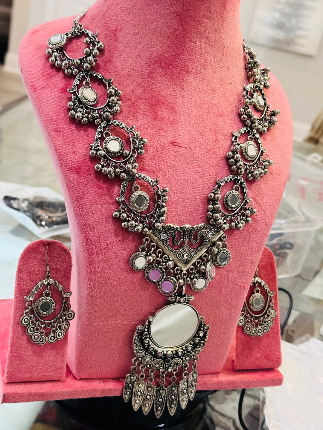 Long Multicolored Silver Oxidised Necklace main image 0