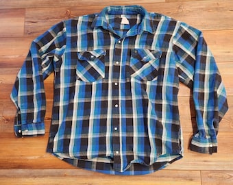 Blue black Colorful Codet cotton flannel pearl snap Large
