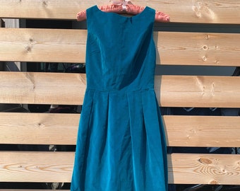 Vintage Teal Blue Velvet Sleeveless Knee Length Cocktail Dress Size XS