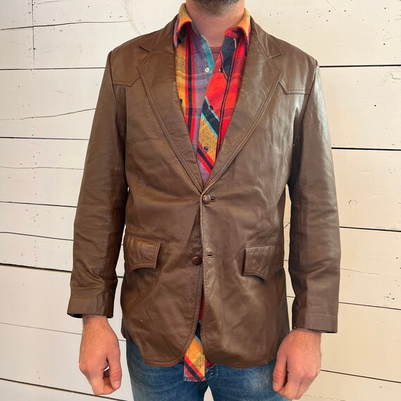 Vintage Western Brown Leather Pioneer Wear Suit Jacket 