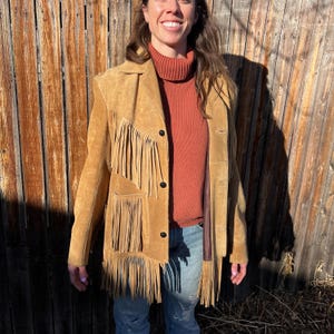 vintage western brown leather fringe jacket size small