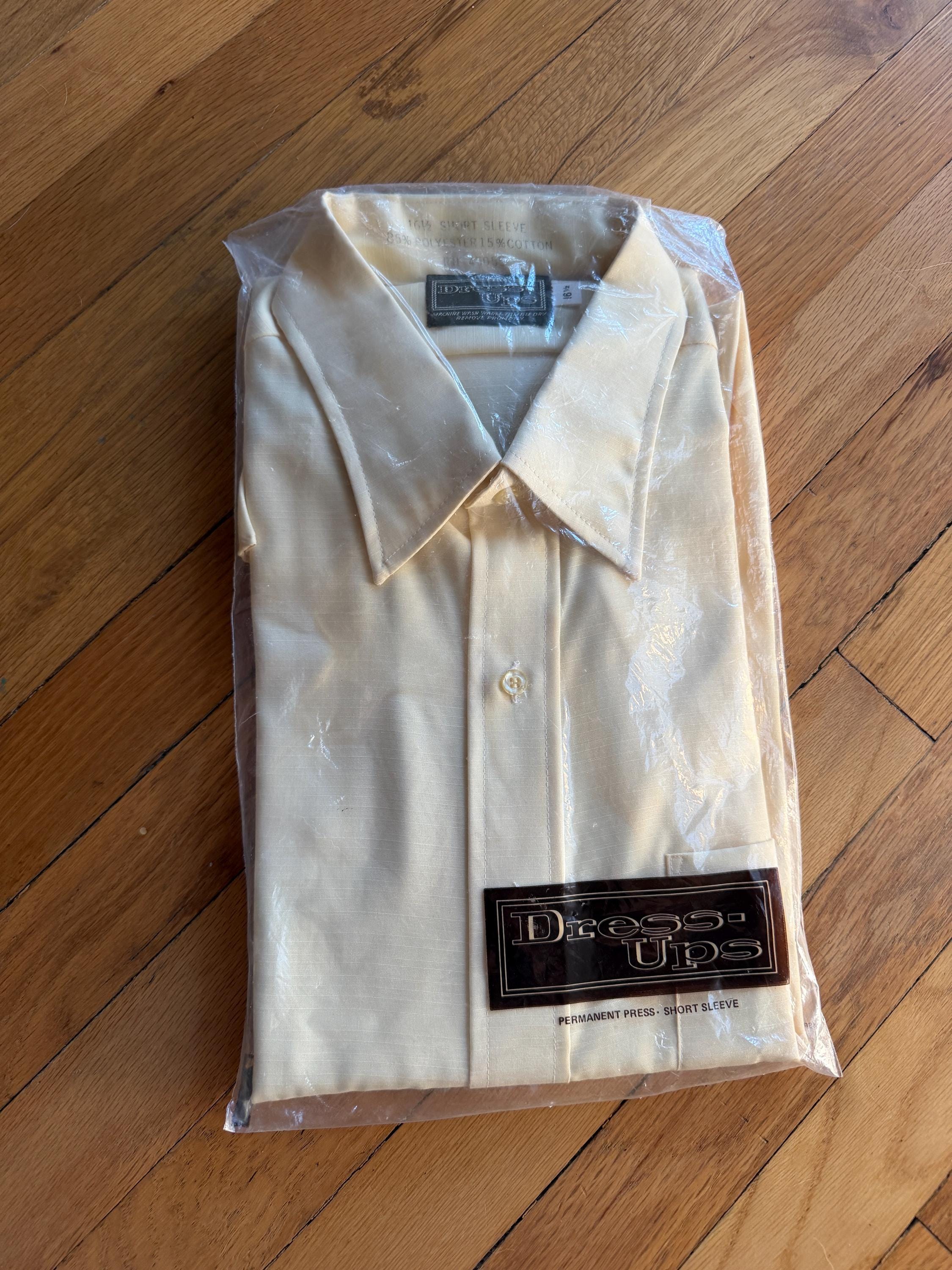 men's champagne dress shirt short sleeve NEW Dead Stock Vintage Dress-ups Cream Button up Size 16.5 Linen Attend Six Gun Sound scratch-resistant easy to maintain Option:1/EA | Size : 4 x 4 - HB4414EA