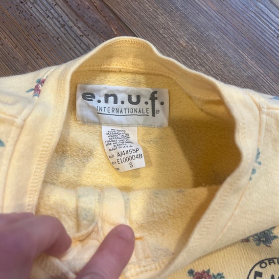 Vintage 90’s ENUF yellow floral henley sweatshirt… - image 4