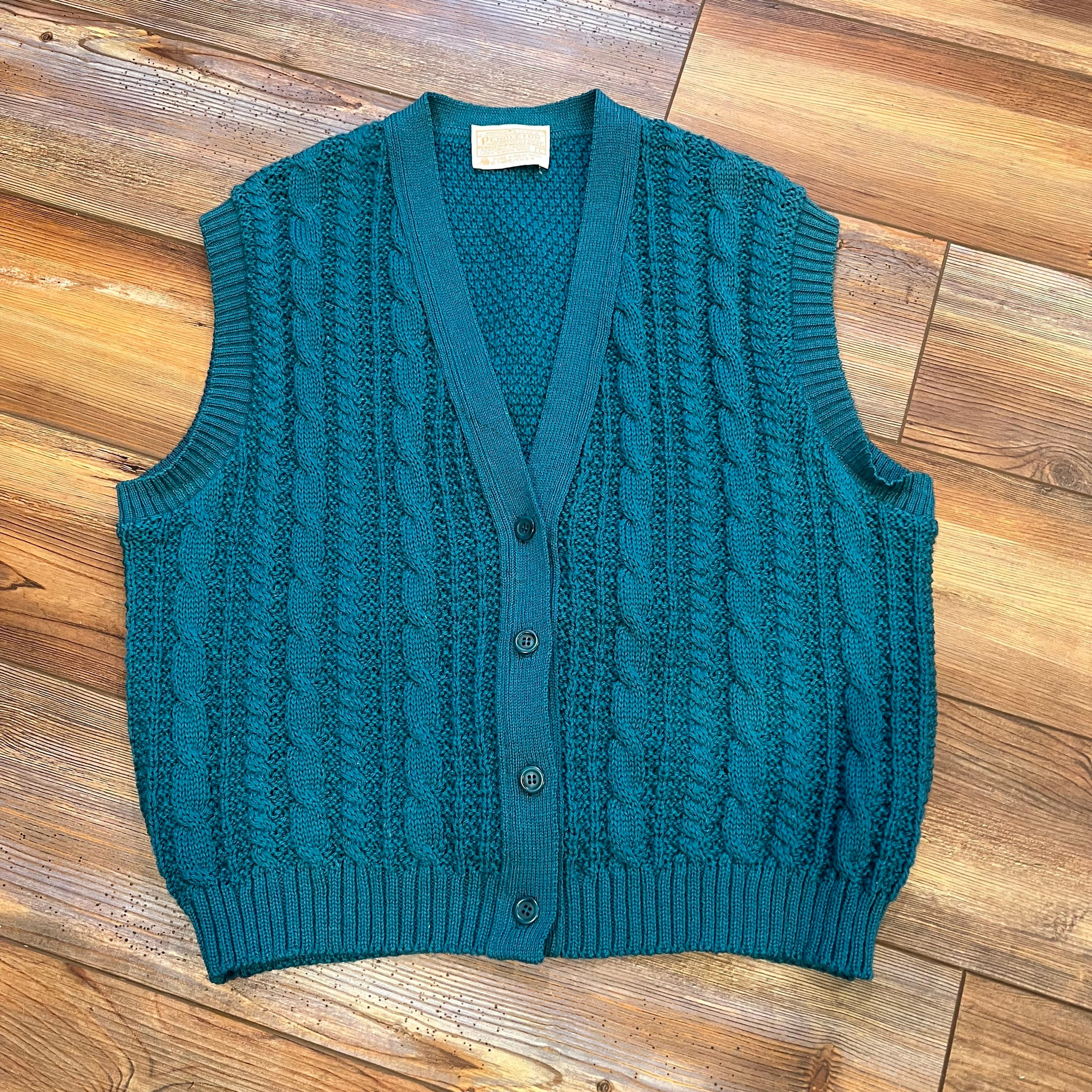 Vintage Teal/green Pendleton Cable Knit Sweater Vest Large - Etsy