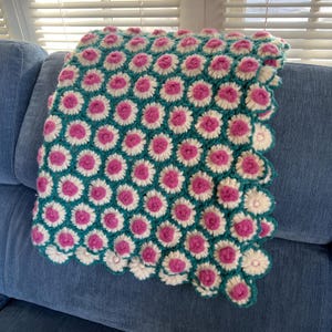 handmade by grandma crocheted green purple white daisy blanket daisy throw 35x51