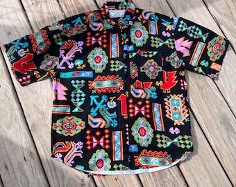 vintage company one multicolored southwestern short sleeve button up shirt large