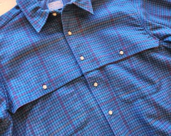 Camisa grande con botones a cuadros verde azulado y morado de Pendleton Weston