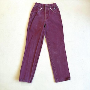 vintage Rockies ciemnobordowe jeansy w stylu western z odkrytym tyłem i wysokim stanem, rozmiar 0, talia 23&quot;