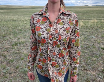 Funky Plaid Floral Shirt: 70s Disco Vibes - Small/Medium