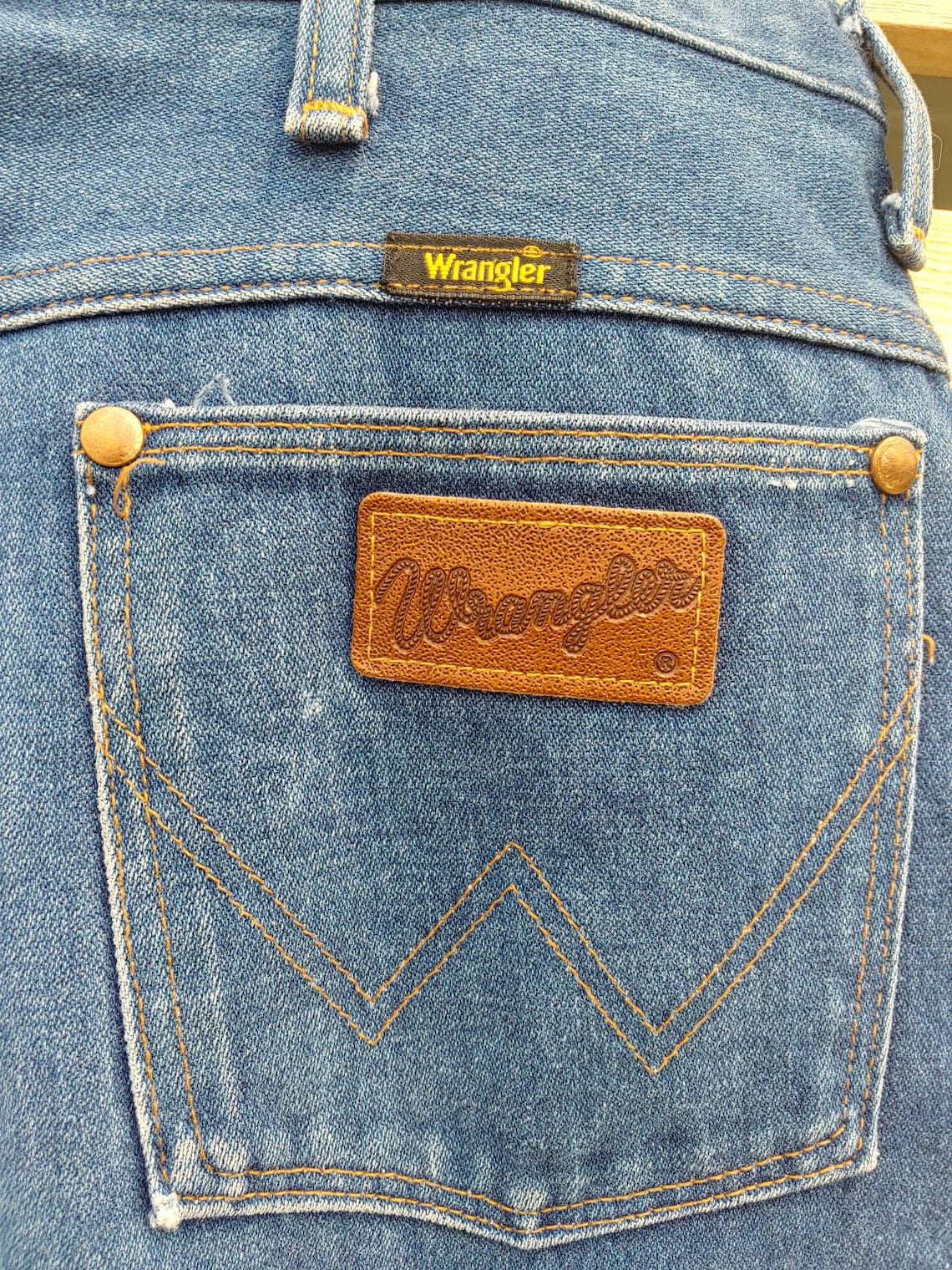 Vintage mens Wrangler Jeans Made in the USA leather Patch Etsy
