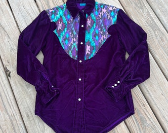 custom made rickrageous purple velvet southwestern pearl snap shirt small