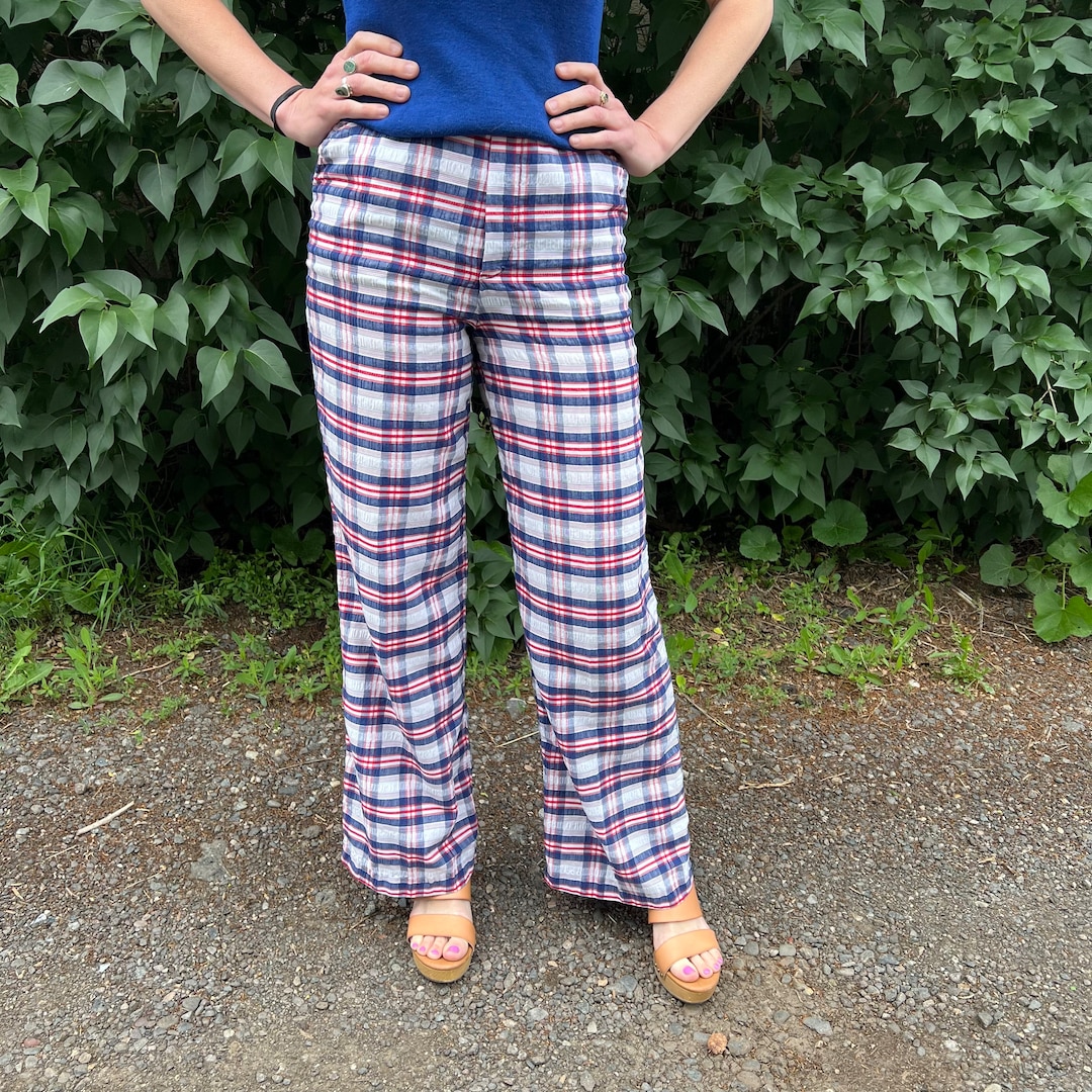 24x30 70's Style Red White and Blue Plaid Flair Pants - Etsy