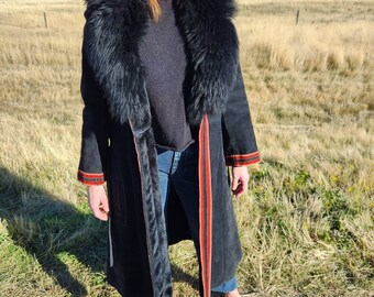 Belted Leather Trench Coat With Thick Fur Collar - Etsy