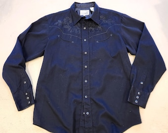 Black Embroidered Roper Formal Western Pearl Snap XL
