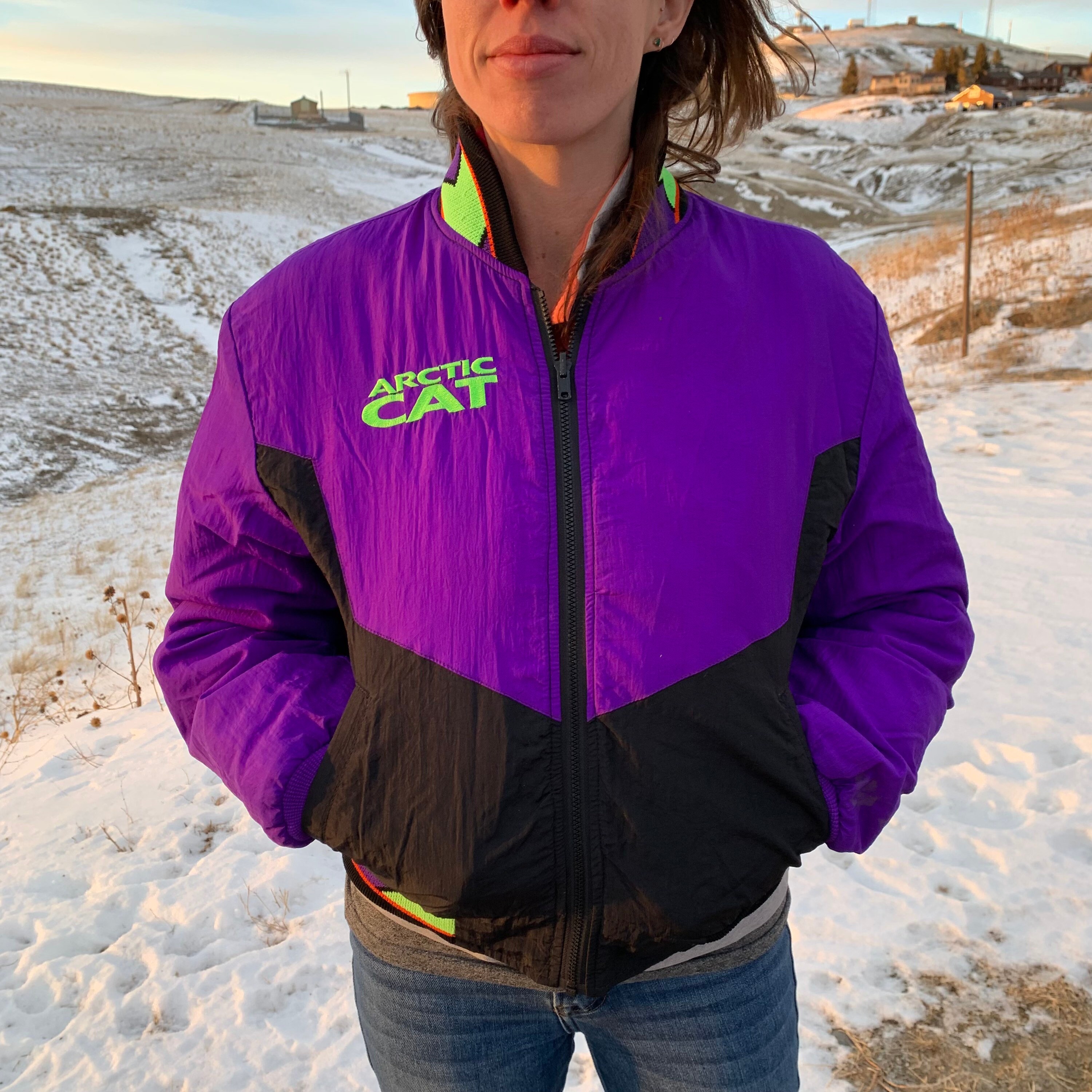 Purple Black Green Vintage Arctic Cat Zip up Jacket Size Small Etsy
